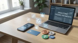 Phone and laptop beside bank card, digital wallet and cryptocurrency payment symbols